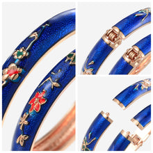 Cargar imagen en el visor de la galería, UJOY Handcrafted Set of Cloisonne Bangle Bracelets Golden Flowers Enamel Metal Handcuff Jewelry Set Box Gift for Women