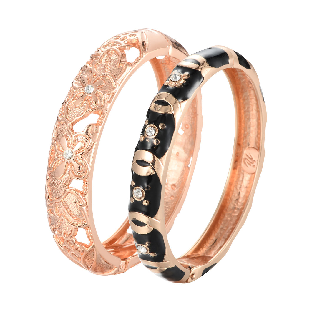 UJOY Set of Fashion Cloisonne Bracelets Gold Plated Butterfly Filigree Enameled Womens Gifts Bangles