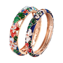 Load image into Gallery viewer, UJOY Fashion Set of Cloisonne Bracelets Gold Plated Flowers Filigree Enameled Womens Gifts Bangles