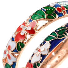 Load image into Gallery viewer, UJOY Fashion Set of Cloisonne Bracelets Gold Plated Flowers Filigree Enameled Womens Gifts Bangles
