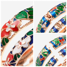 Load image into Gallery viewer, UJOY Fashion Set of Cloisonne Bracelets Gold Plated Flowers Filigree Enameled Womens Gifts Bangles
