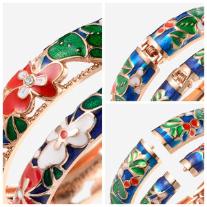 UJOY Fashion Set of Cloisonne Bracelets Gold Plated Flowers Filigree Enameled Womens Gifts Bangles