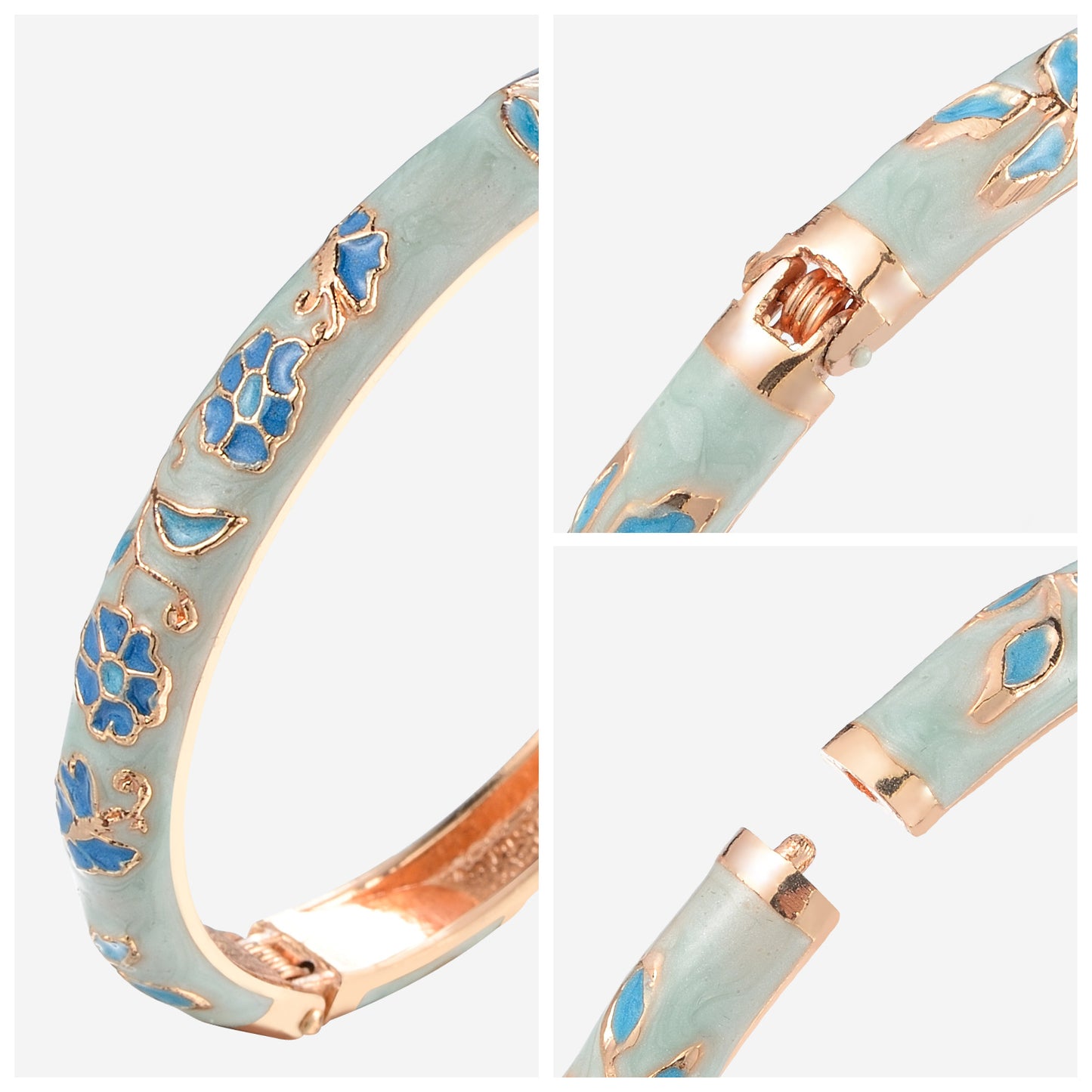 UJOY Gorgeous Jewelry Enemal Bracelets-Cloisonne Floral Golden Spring Openable Cuff Bangles Gifts for Women Girl