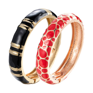 UJOY Set of Cloisonne Bracelet Openable Hinge Gold Cuff Enamel Bangle Jewelry Gift for Women