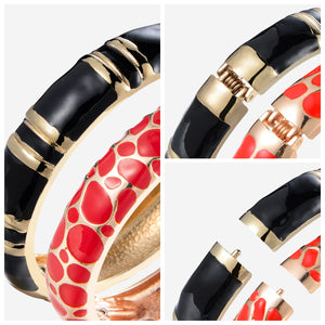 UJOY Set of Cloisonne Bracelet Openable Hinge Gold Cuff Enamel Bangle Jewelry Gift for Women