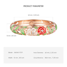 Cargar imagen en el visor de la galería, UJOY Cloisonne Bracelet Openable Hinge Gold Cuff Enamel Rose Flower Bangle Jewelry Gift for Women