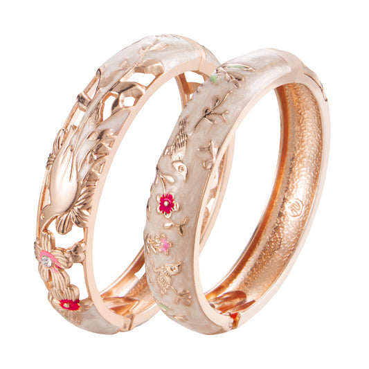 UJOY Fashion Cloisonne Bracelets Gold Platted Bird Filigree Enameled Set Box Gifts Bangles for Women