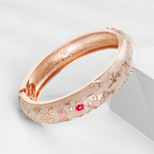 Cargar imagen en el visor de la galería, UJOY Set of Cloisonne Indian Bangle Colored Crystal Gold Plated Hinge Cuff Bracelet Hollowed Bird Enamel Jewelry