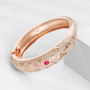 UJOY Set of Cloisonne Indian Bangle Colored Crystal Gold Plated Hinge Cuff Bracelet Hollowed Bird Enamel Jewelry