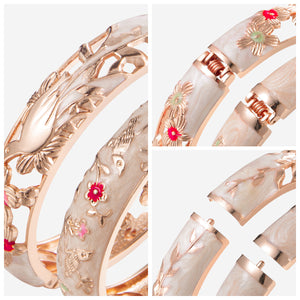 UJOY Fashion Cloisonne Bracelets Gold Platted Bird Filigree Enameled Set Box Gifts Bangles for Women