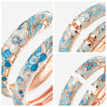 Cargar imagen en el visor de la galería, UJOY Fashion Set of Cloisonne Bracelets Gold Plated Blue Flowers Filigree Enameled for Womens Gifts