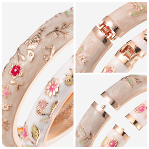 UJOY Set of Cloisonne Indian Bangle Colored Crystal Gold Plated Hinge Cuff Bracelet Hollowed Bird Enamel Jewelry
