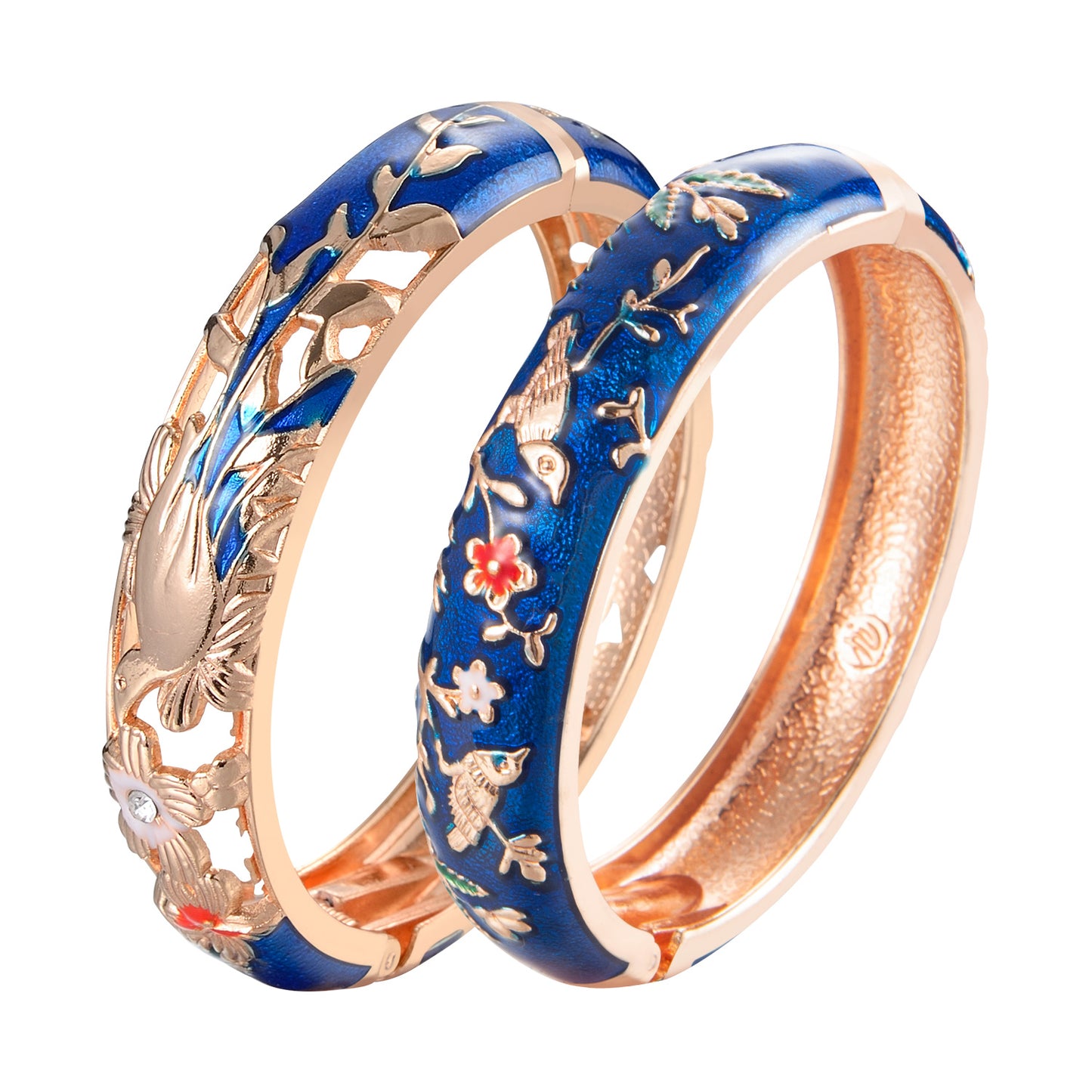 UJOY Set of Girls Women's Bracelets Jewelry Colourful Enameled Flower Birds Hinged Bangles
