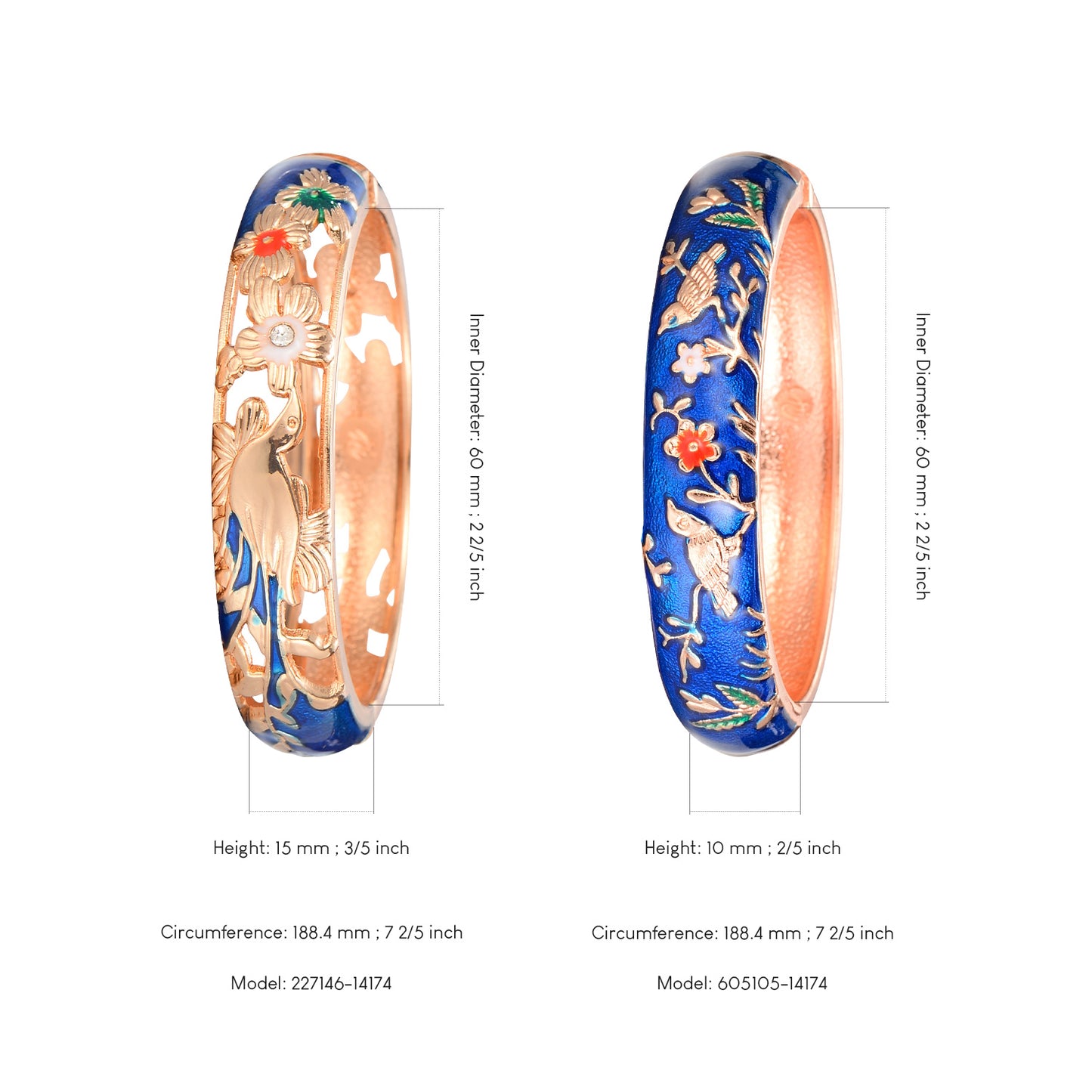 UJOY Set of Girls Women's Bracelets Jewelry Colourful Enameled Flower Birds Hinged Bangles