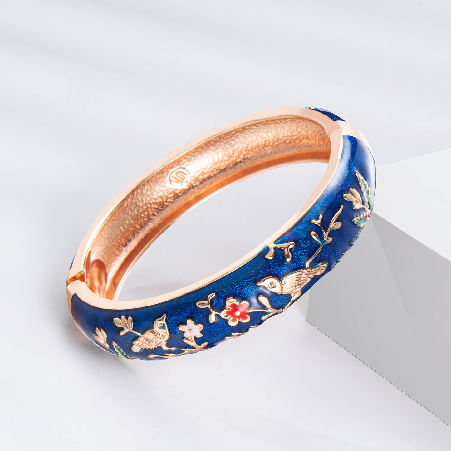 UJOY Set of Girls Women's Bracelets Jewelry Colourful Enameled Flower Birds Hinged Bangles