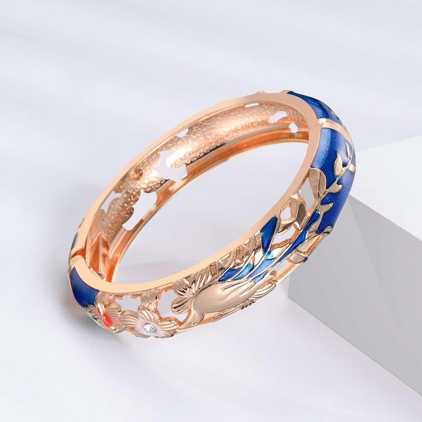 UJOY Set of Girls Women's Bracelets Jewelry Colourful Enameled Flower Birds Hinged Bangles