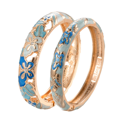 UJOY Fashion Cloisonne Bracelets Gold Plated Butterfly Filigree Enameled Set for Women Gifts Bangles