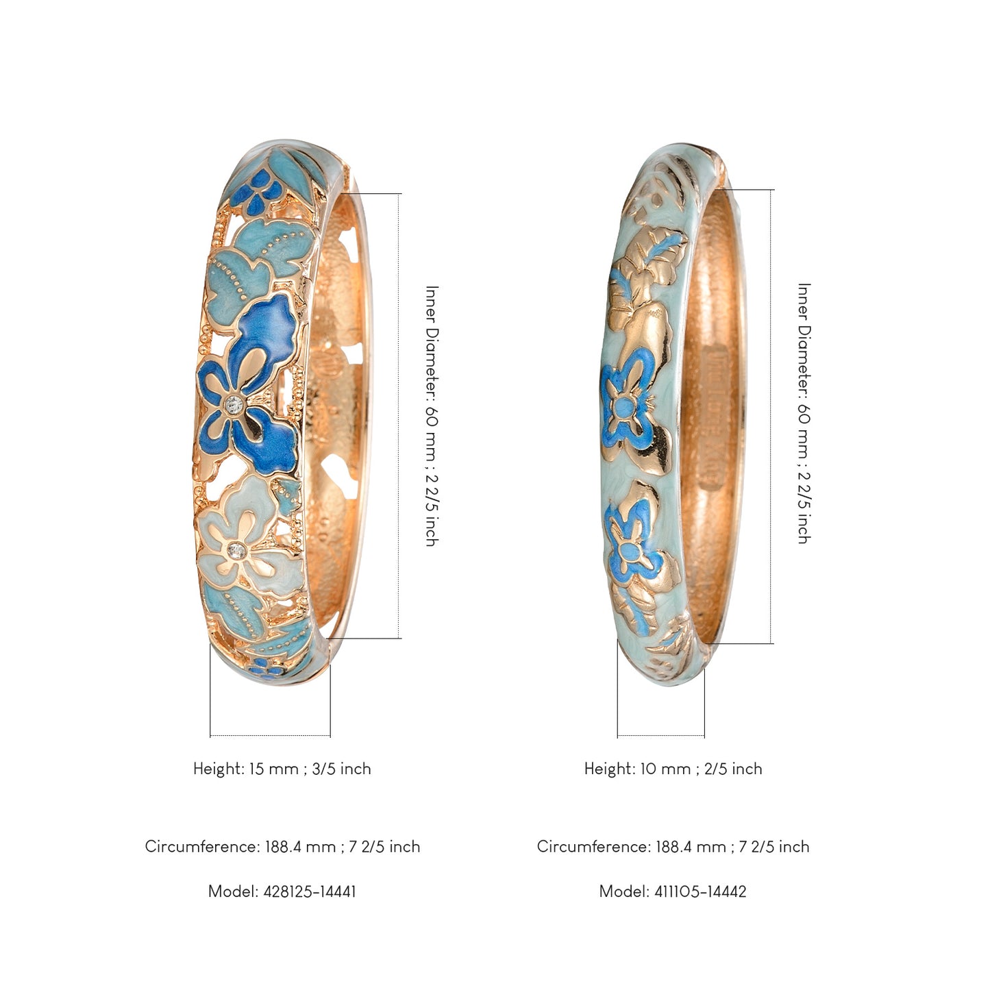 UJOY Fashion Cloisonne Bracelets Gold Plated Butterfly Filigree Enameled Set for Women Gifts Bangles
