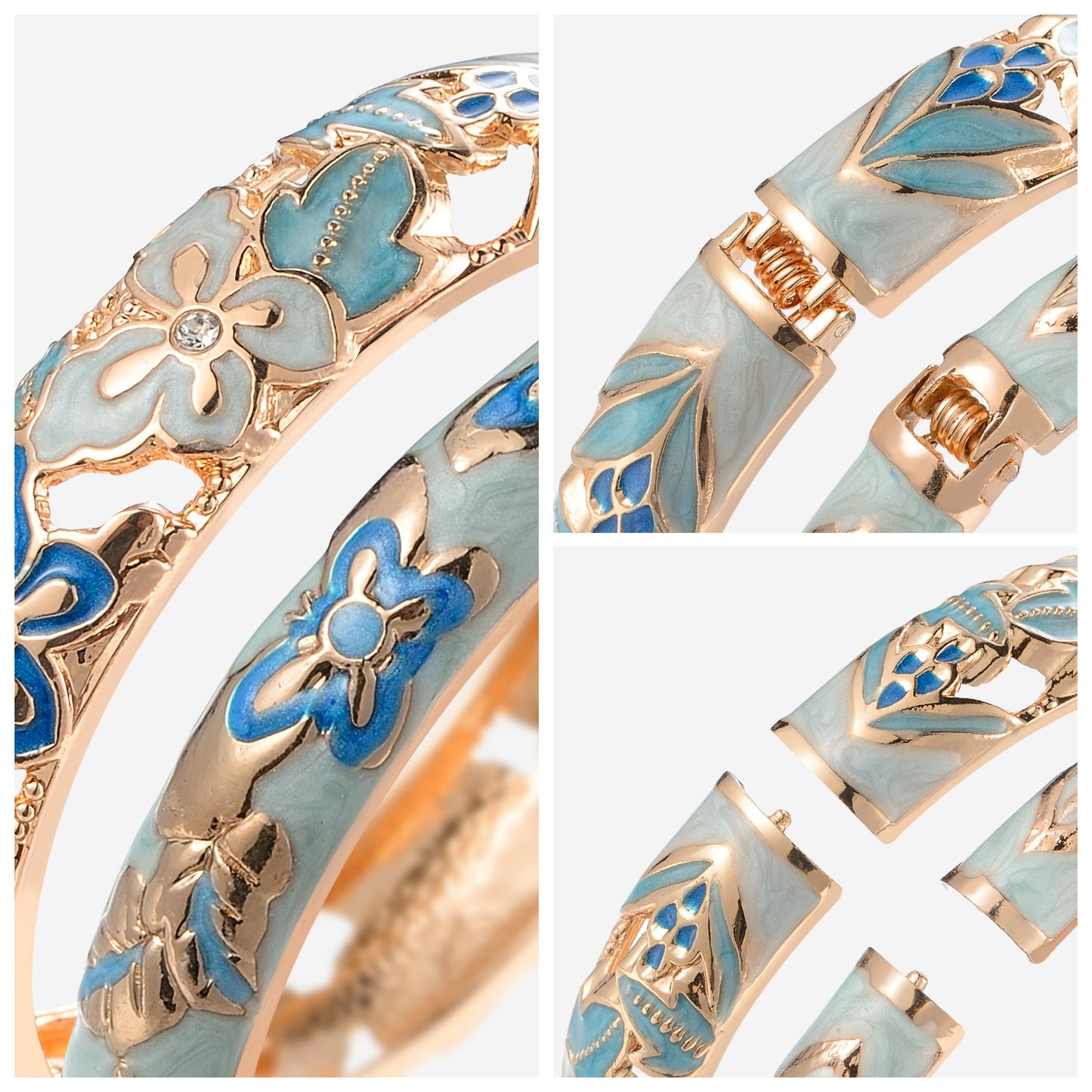 UJOY Fashion Cloisonne Bracelets Gold Plated Butterfly Filigree Enameled Set for Women Gifts Bangles