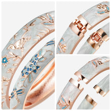 Load image into Gallery viewer, UJOY Set of Cloisonne Indian Bangle Colored Crystal Gold Plated Hinge Cuff Bracelets Hollowed Bird Enamel Jewelry Gift for Women and Girls