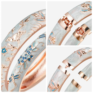 UJOY Set of Cloisonne Indian Bangle Colored Crystal Gold Plated Hinge Cuff Bracelets Hollowed Bird Enamel Jewelry Gift for Women and Girls