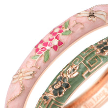 Load image into Gallery viewer, UJOY Set of Cloisonne Bracelet Openable Hinge Gold Cuff Enamel Flower Blue Bangle Jewelry