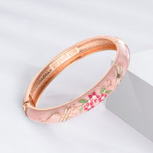 Load image into Gallery viewer, UJOY Set of Cloisonne Bracelet Openable Hinge Gold Cuff Enamel Flower Blue Bangle Jewelry