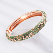 Load image into Gallery viewer, UJOY Set of Cloisonne Bracelet Openable Hinge Gold Cuff Enamel Flower Blue Bangle Jewelry