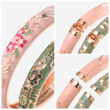 Load image into Gallery viewer, UJOY Set of Cloisonne Bracelet Openable Hinge Gold Cuff Enamel Flower Blue Bangle Jewelry