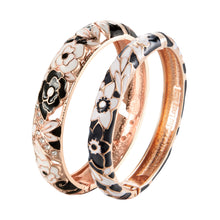 Cargar imagen en el visor de la galería, UJOY Set of Fashion Cloisonne Bracelets Gold Plated Black Rose Flower Filigree Enameled Womens Gifts