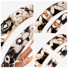 Cargar imagen en el visor de la galería, UJOY Set of Fashion Cloisonne Bracelets Gold Plated Black Rose Flower Filigree Enameled Womens Gifts
