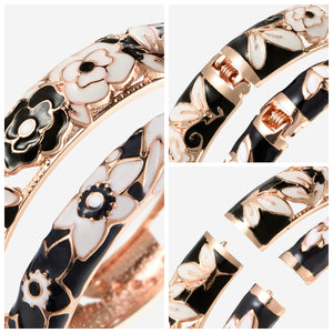 UJOY Set of Fashion Cloisonne Bracelets Gold Plated Black Rose Flower Filigree Enameled Womens Gifts