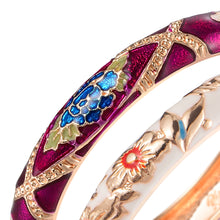 Cargar imagen en el visor de la galería, UJOY Set of Cloisonne Indian Bangle Colored Crystal Gold Plated Hinge Cuff Bracelets Hollowed Bird Enamel Jewelry Gift