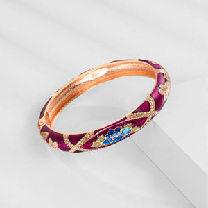 UJOY Set of Cloisonne Indian Bangle Colored Crystal Gold Plated Hinge Cuff Bracelets Hollowed Bird Enamel Jewelry Gift