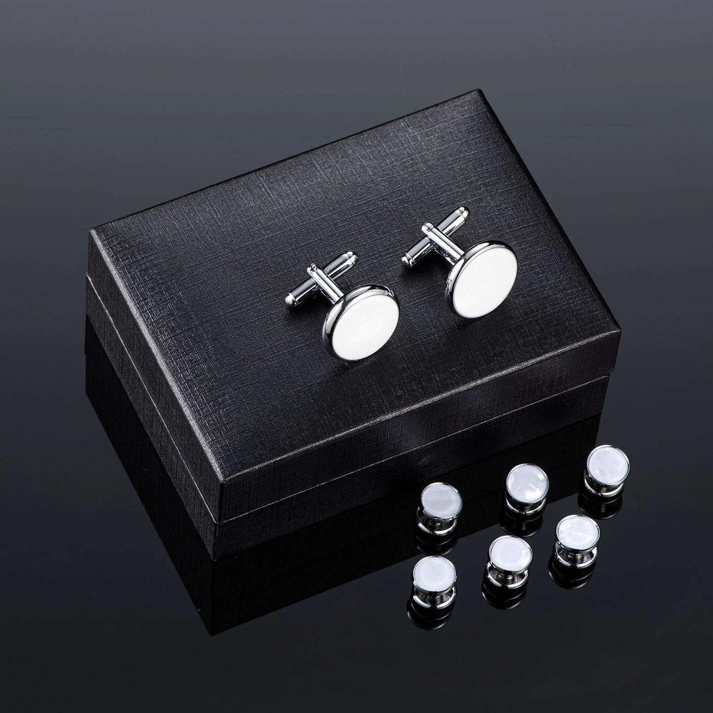 UJOY Mens Mother of Pearl Cufflinks and Studs Tuxedo Bottons Set Presentation Box Business Dress Parts for Wedding Party