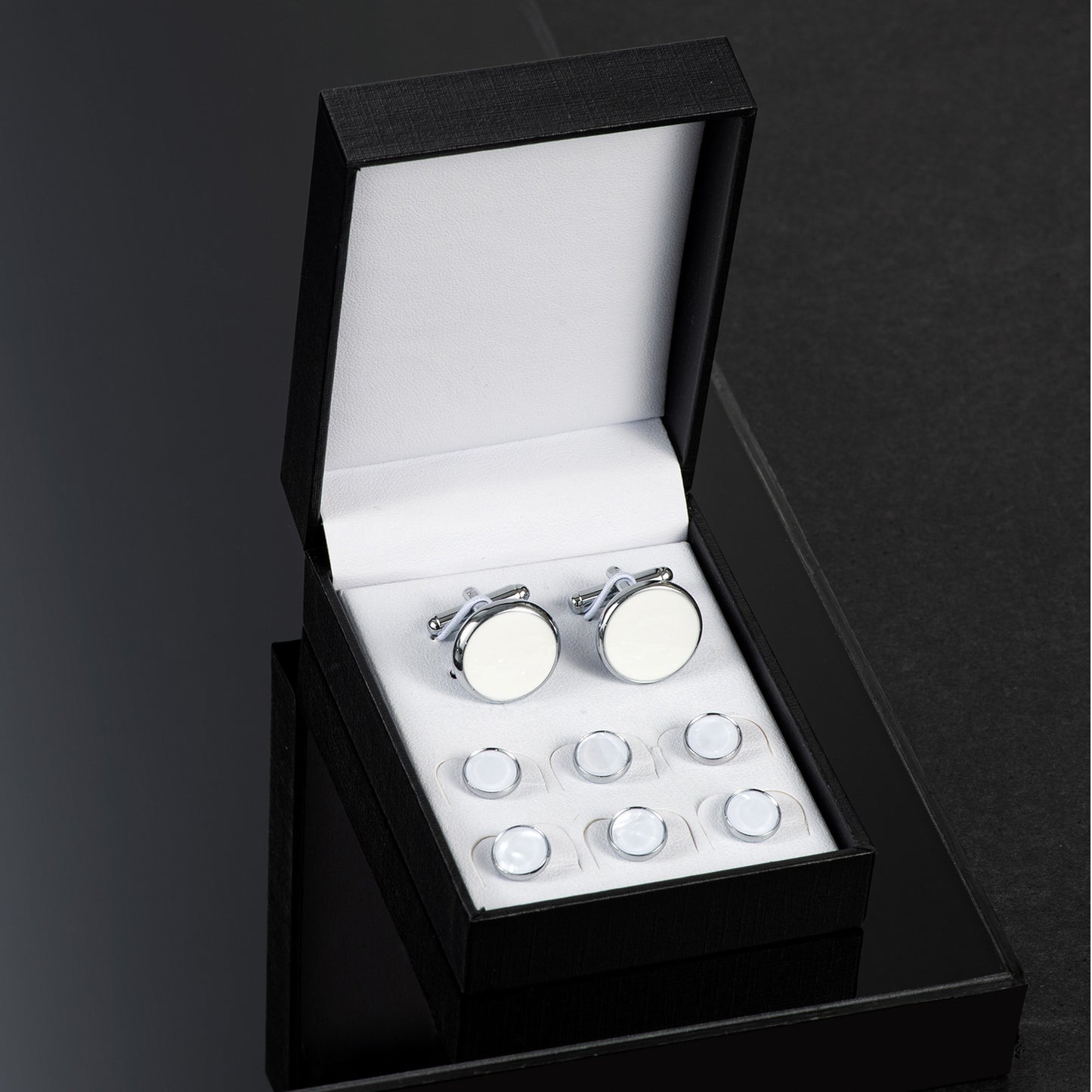 UJOY Mens Mother of Pearl Cufflinks and Studs Tuxedo Bottons Set Presentation Box Business Dress Parts for Wedding Party