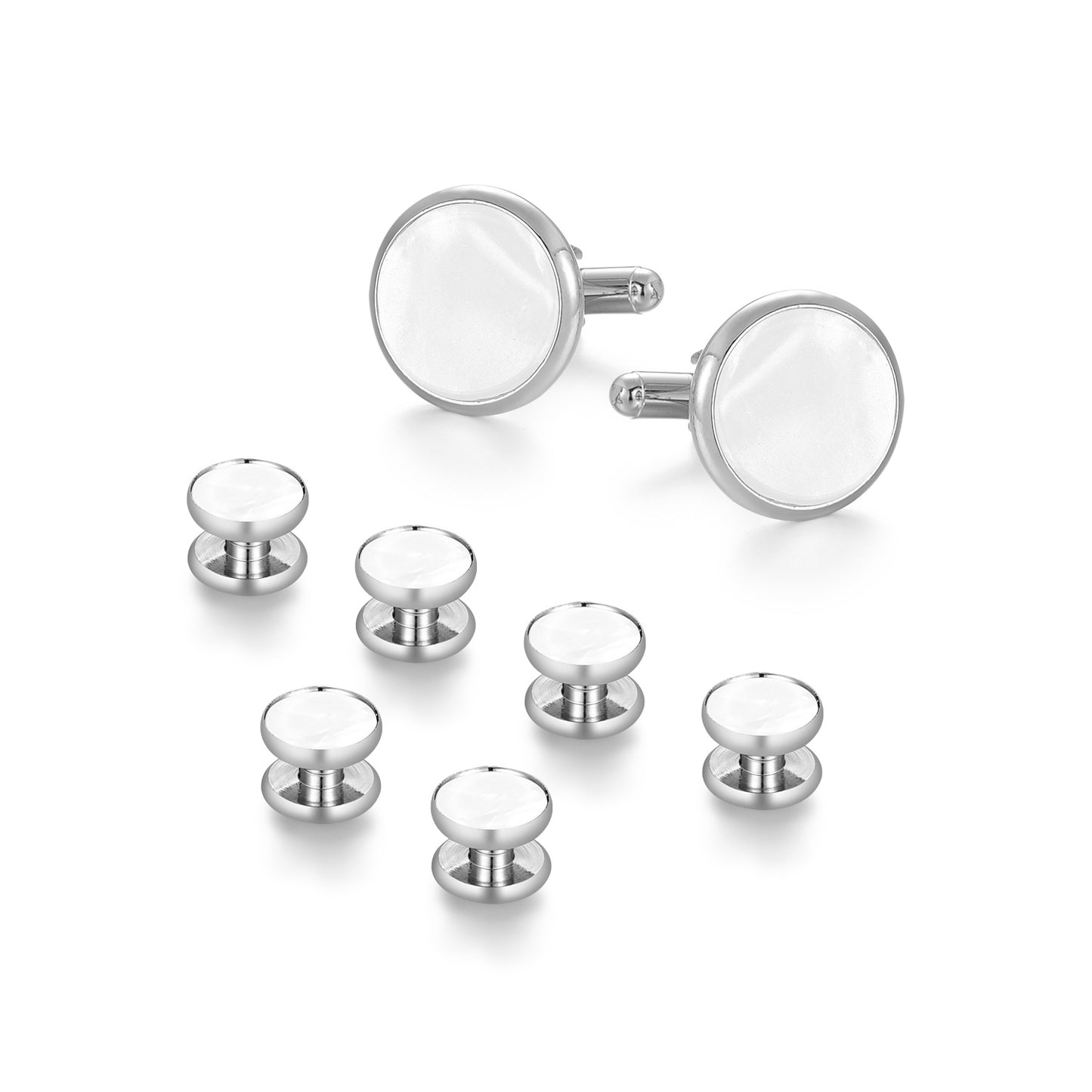 UJOY Mens Mother of Pearl Cufflinks and Studs Tuxedo Bottons Set Presentation Box Business Dress Parts for Wedding Party