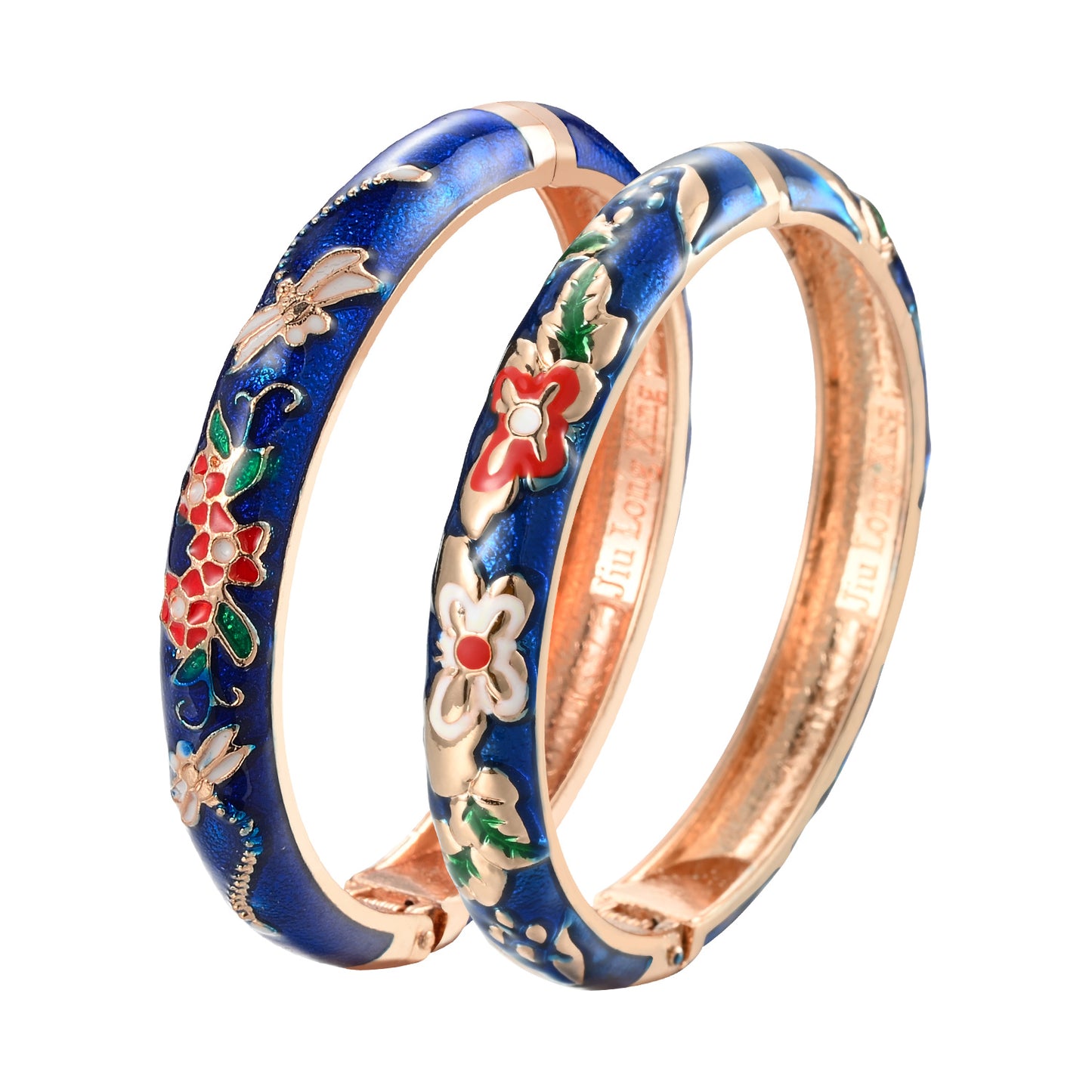 UJOY Handcrafted Cloisonne Bangle Bracelets Golden Dragonfly Enamel Metal Handcuff Jewelry Set Box Gift for Women