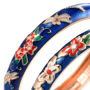 UJOY Handcrafted Cloisonne Bangle Bracelets Golden Dragonfly Enamel Metal Handcuff Jewelry Set Box Gift for Women