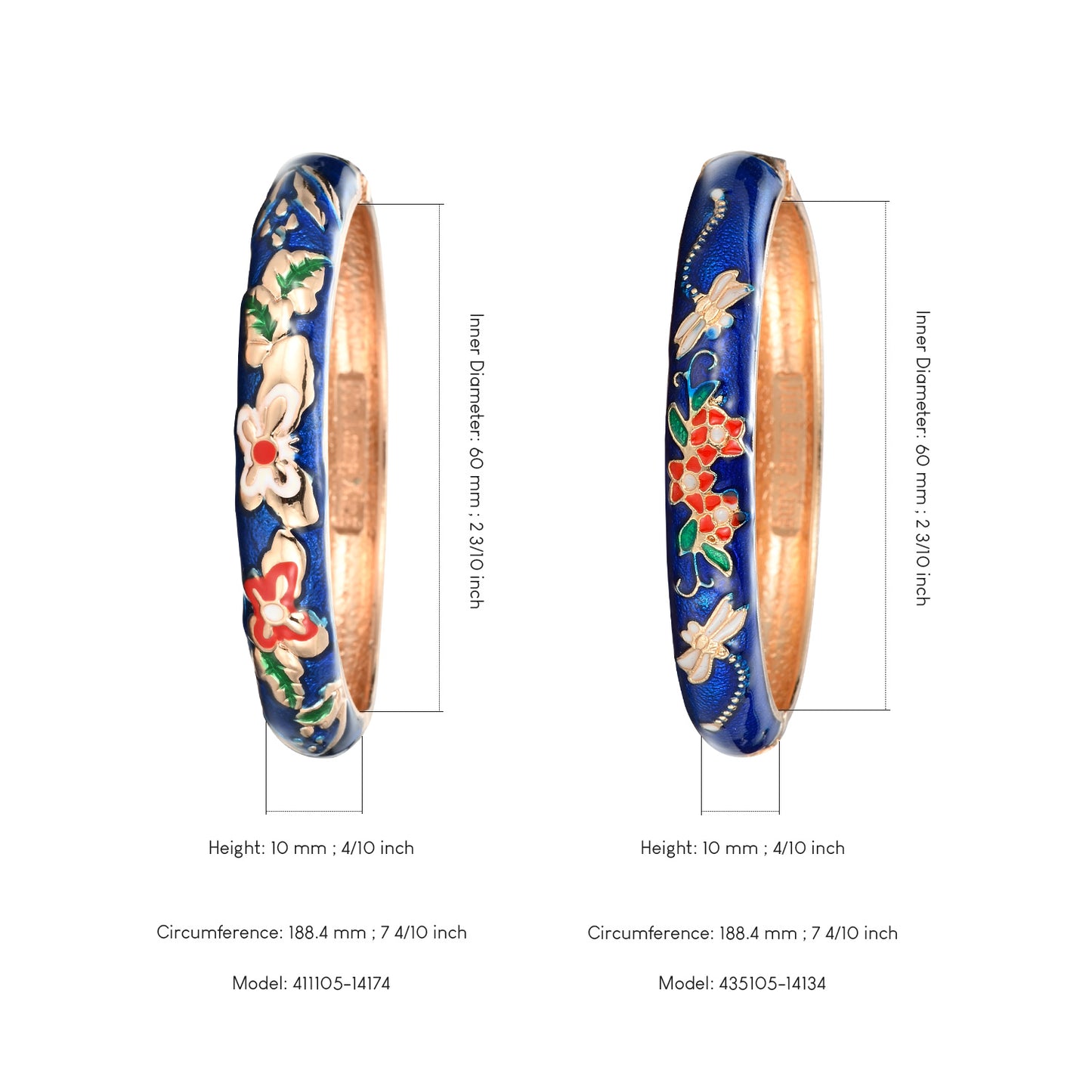 UJOY Handcrafted Cloisonne Bangle Bracelets Golden Dragonfly Enamel Metal Handcuff Jewelry Set Box Gift for Women