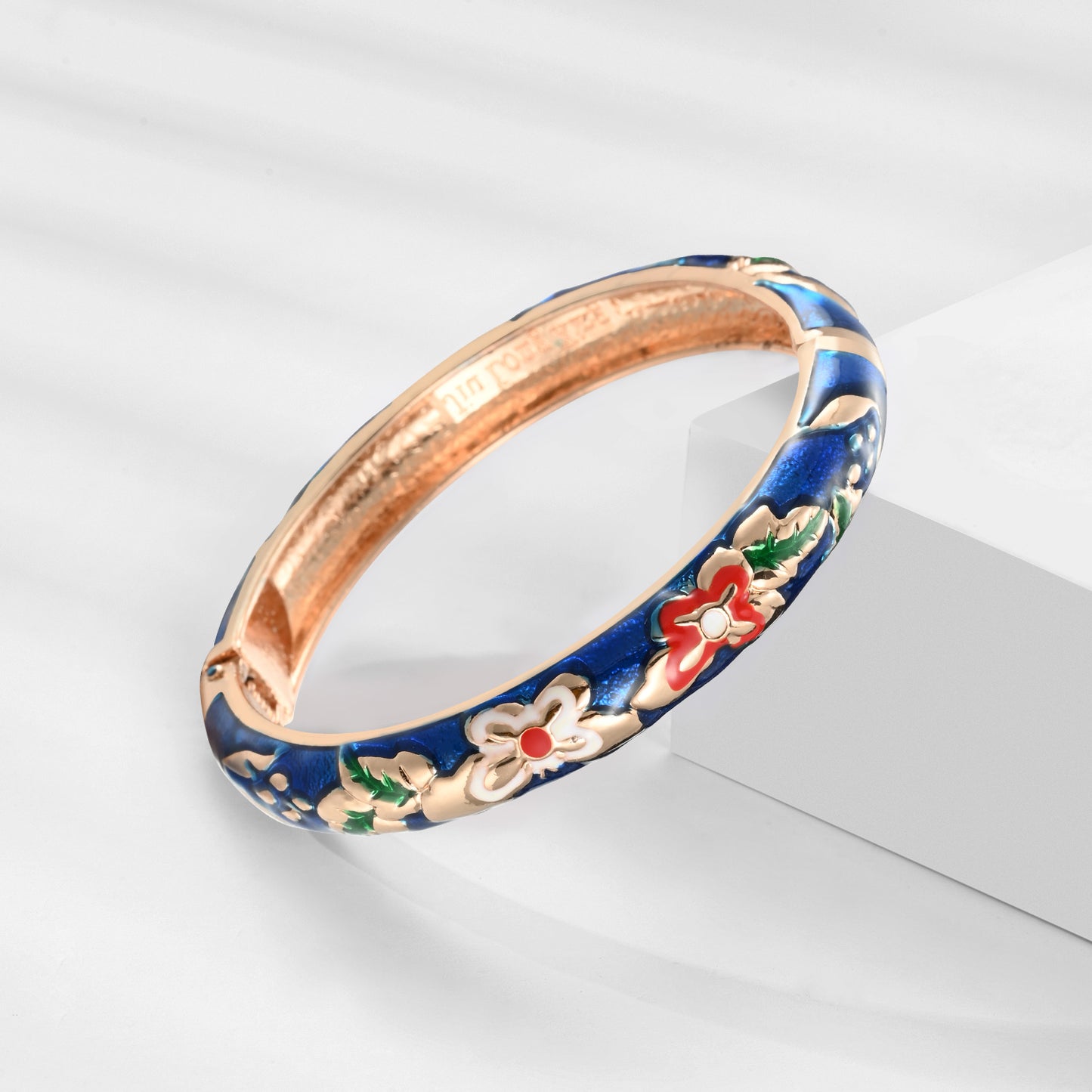 UJOY Handcrafted Cloisonne Bangle Bracelets Golden Dragonfly Enamel Metal Handcuff Jewelry Set Box Gift for Women