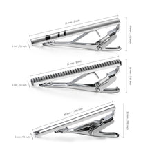 Cargar imagen en el visor de la galería, UJOY Tie Clips for Men, 3 Pcs Tie Bars Pinch Clip Set Silver Black 2.3 Inches Business Shirt Necktie Parts