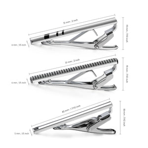 UJOY Tie Clips for Men, 3 Pcs Tie Bars Pinch Clip Set Silver Black 2.3 Inches Business Shirt Necktie Parts