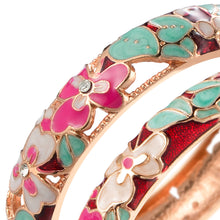 Cargar imagen en el visor de la galería, UJOY Fashion Set of Cloisonne Bracelets Gold Plated Flowers Filigree Enameled Womens Gifts Bangles Spring Hinged