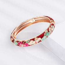 Cargar imagen en el visor de la galería, UJOY Fashion Set of Cloisonne Bracelets Gold Plated Flowers Filigree Enameled Womens Gifts Bangles Spring Hinged