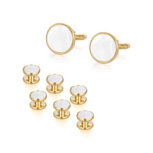 Cargar imagen en el visor de la galería, UJOY Mens Mother of Pearl Cufflinks and Studs Tuxedo Bottons Set Presentation Box Business Dress Parts for Wedding Party