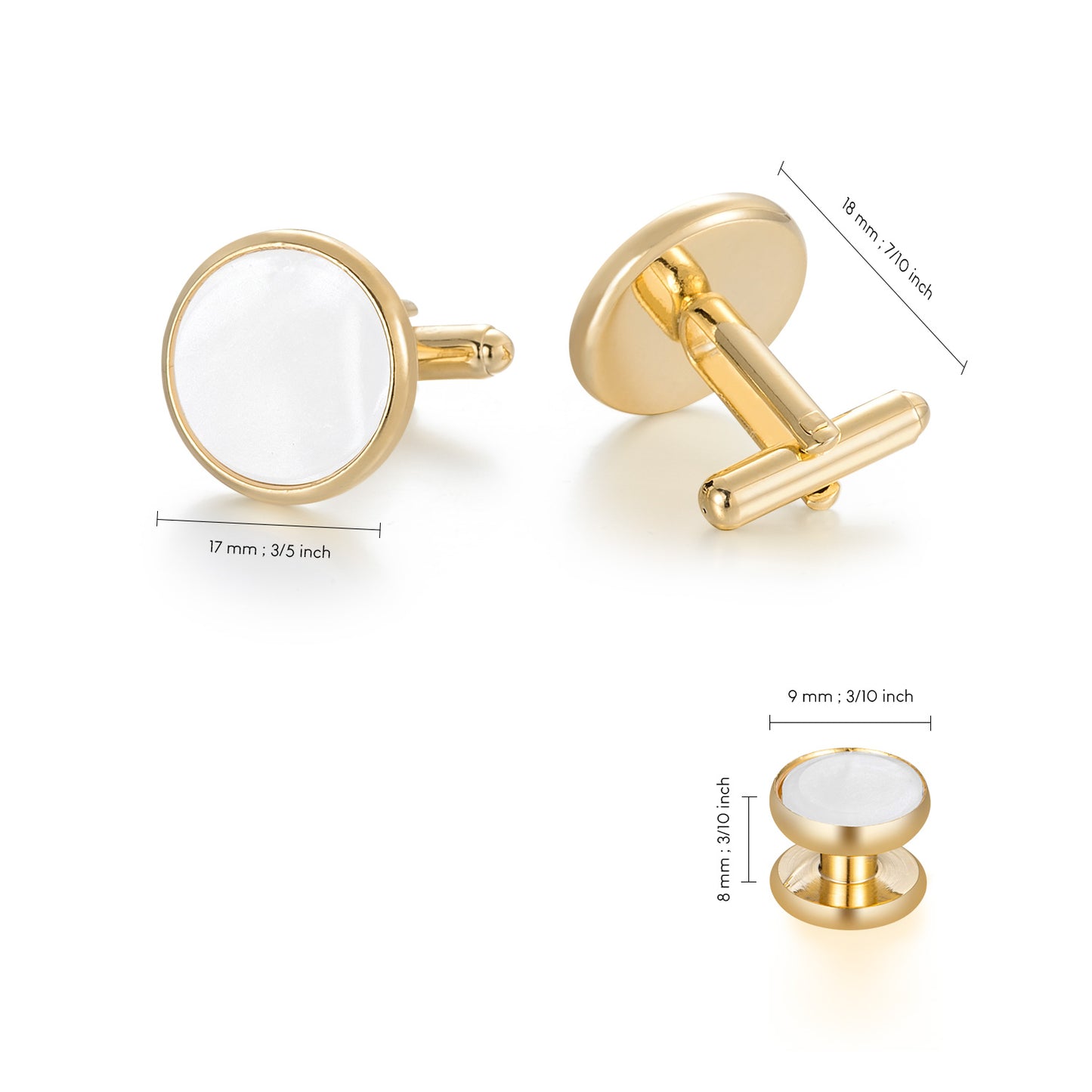 UJOY Mens Mother of Pearl Cufflinks and Studs Tuxedo Bottons Set Presentation Box Business Dress Parts for Wedding Party