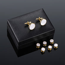 Cargar imagen en el visor de la galería, UJOY Mens Mother of Pearl Cufflinks and Studs Tuxedo Bottons Set Presentation Box Business Dress Parts for Wedding Party
