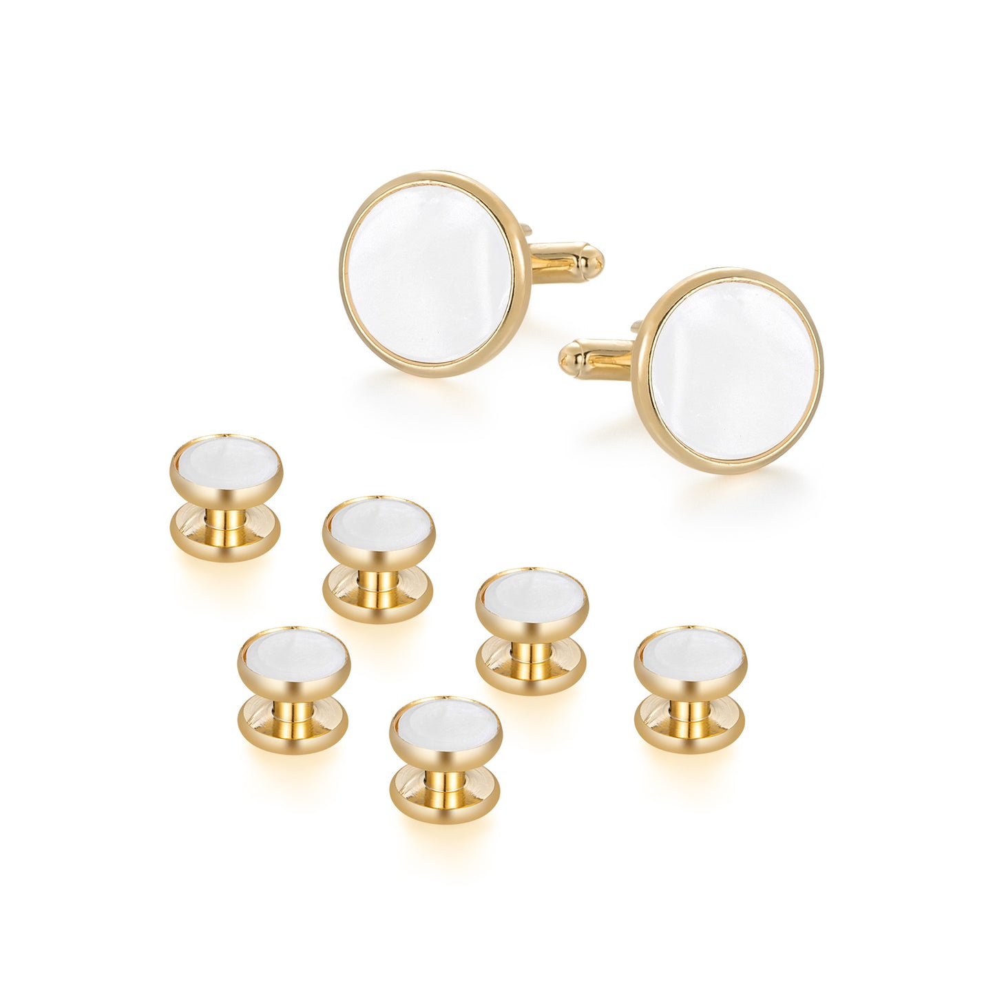 UJOY Mens Mother of Pearl Cufflinks and Studs Tuxedo Bottons Set Presentation Box Business Dress Parts for Wedding Party