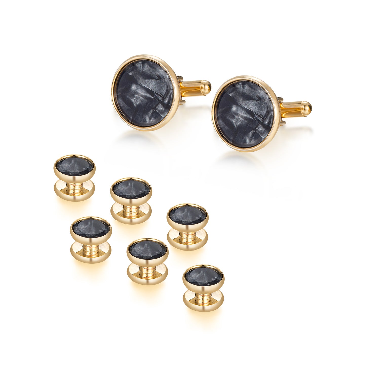 UJOY Mens Mother of Pearl Cufflinks and Studs Tuxedo Bottons Set Presentation Box Business Dress Parts for Wedding Party